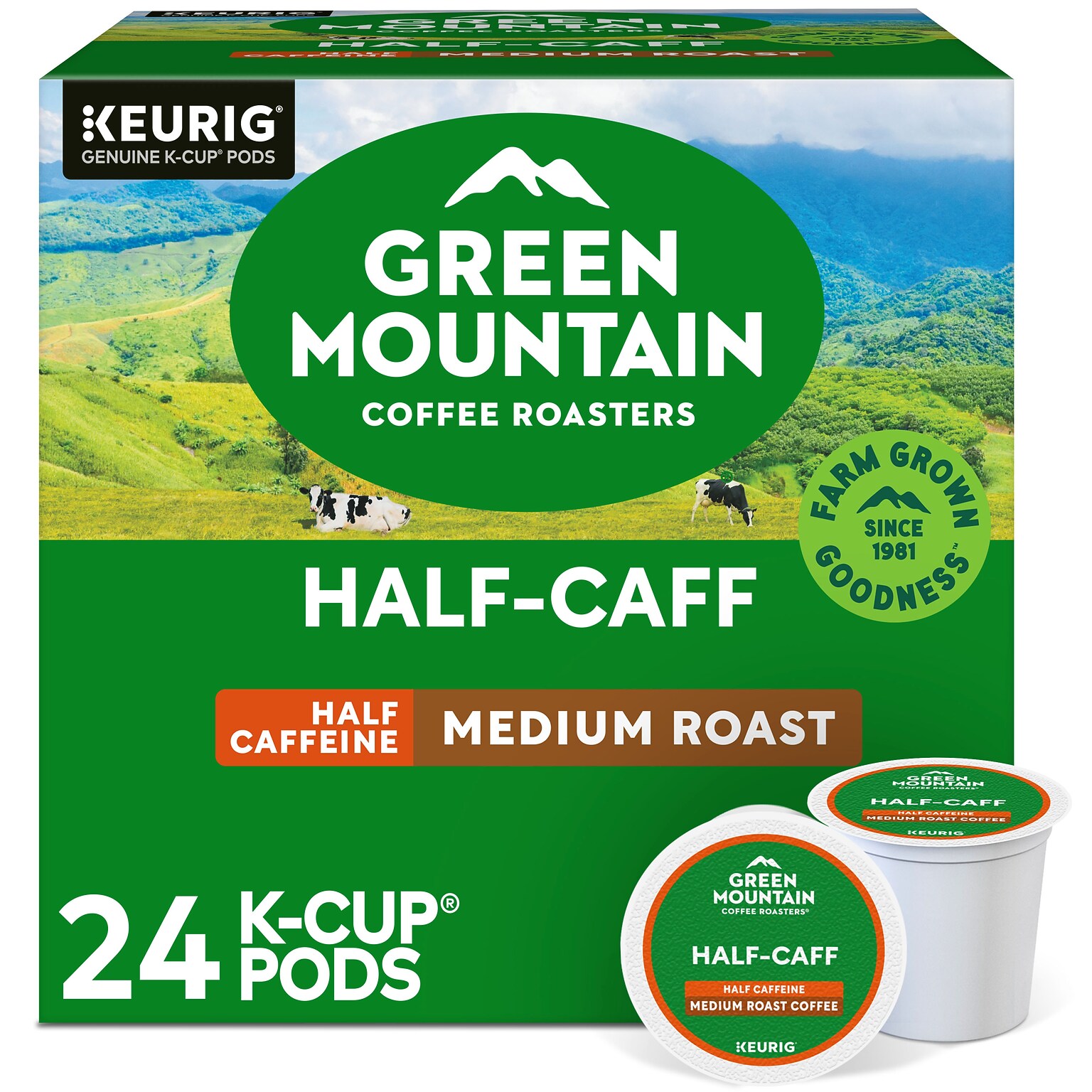 Green Mountain Half Caff Coffee Keurig K-Cup Pods, Medium Roast, 24/Box (5000330138)