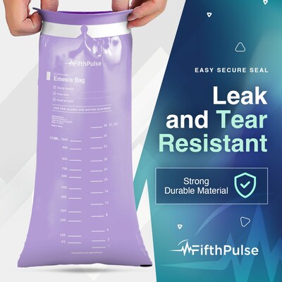 FifthPulse Emesis Bags Disposable Medical Grade, Leak Resistant, Portable (1000ml), Lavender, 10 Pack (FMN100647)