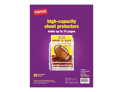 Staples Heavyweight Sheet Protectors, Letter Size 8.5 x 11, Top-Loading, 3-Hole Punched, Clear, 25-Pack