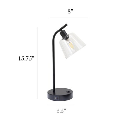 Simple Designs Sleek Essentials LED Desk Lamp, 15.75", with USB Ports, Black (LD1074-BLK)