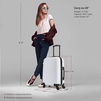 DUKAP Adly 20" Hardside Suitcase, 4-Wheeled Spinner, TSA Checkpoint Friendly, White (DKADL00S-WHI)