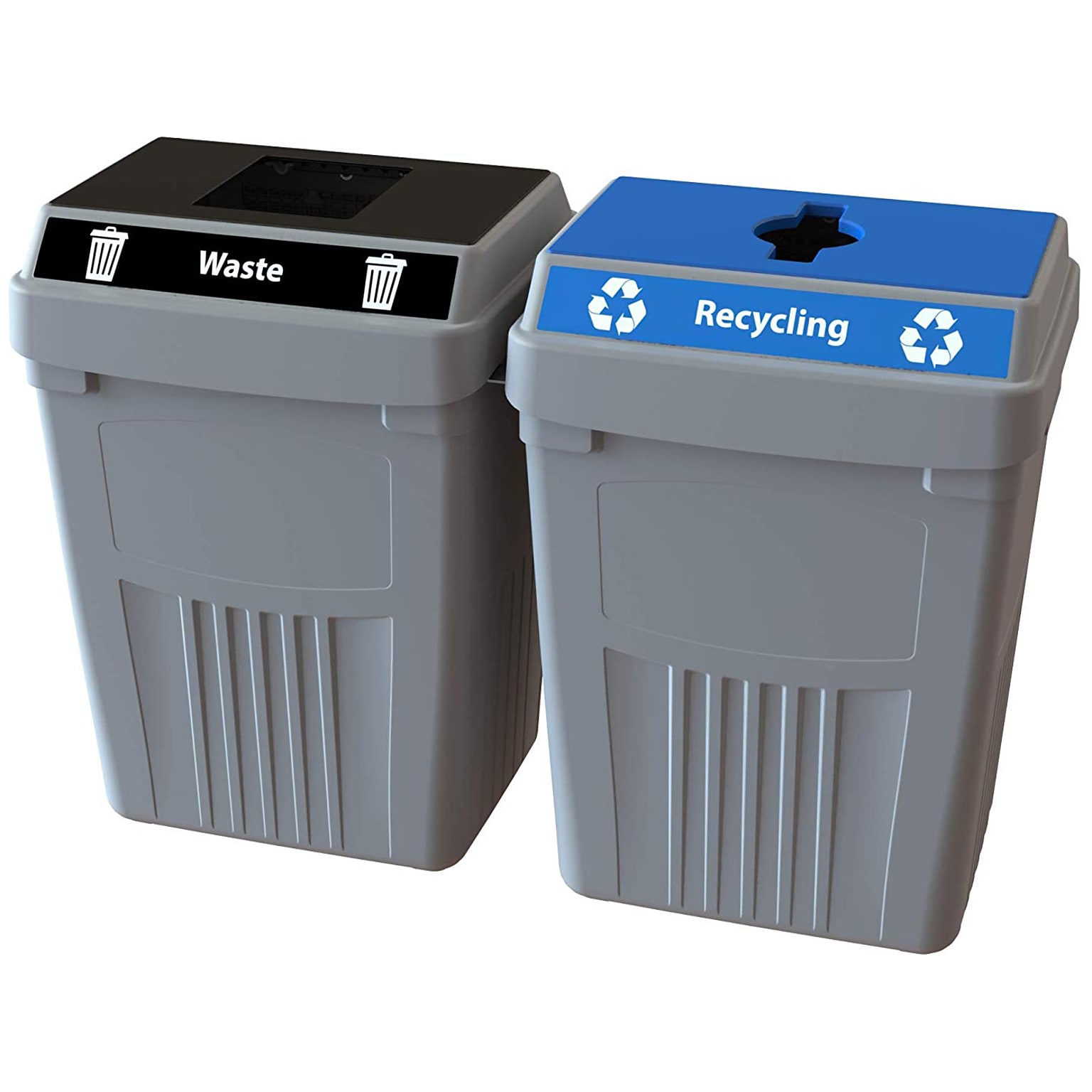 CleanRiver FlexE Plastic Dual-Stream Recycling Station, 100 Gallon, Gray (FX100A-GY2-W-BK-R-BE)