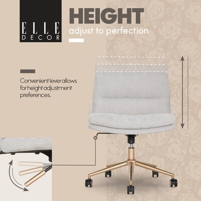Elle Decor Ariana Armless Ergonomic Fabric Swivel Computer and Desk Chair, Light Gray (60121-LGRY)