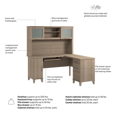 Bush Home Somerset 60"W L Shaped Computer Desk with Hutch, Ash Gray (SET002AG)