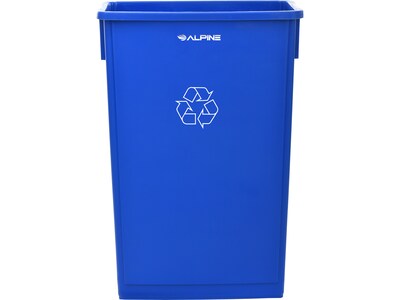 Alpine Industries Polypropylene Recycling Bin with Dolly, 23 Gallon, Blue (ALP477-BLU2-PKD)
