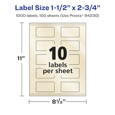Avery Pearlized Ivory Rectangle Multipurpose Labels, 1.5" x 2.75", Ivory, 1000/Box (94230)