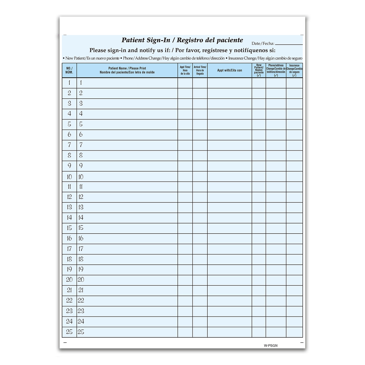 Cosco Patient Bilingual Confidential Sign-In Forms, 3-Part, 125 Forms/Pack (074042)