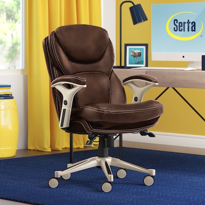 Serta Works Ergonomic Faux Leather Swivel Executive Chair with Back in Motion Technology, Chestnut (44186B)