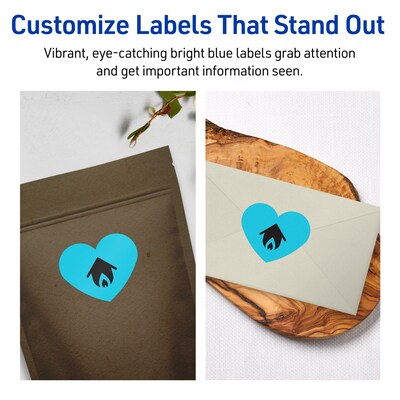 Avery Printable Heart Shaped Multipurpose Labels, 2-9/32" x 1-27/32", Bright Blue, 120/Pack (94603)