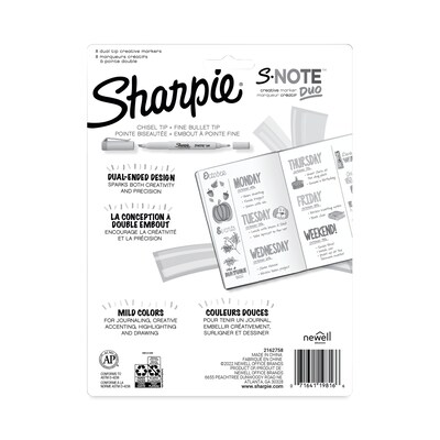Sharpie S-Note Duo Tank Assorted Markers, Bullet/Chisel Tip, Assorted Colors, 8/Pack (2154173)