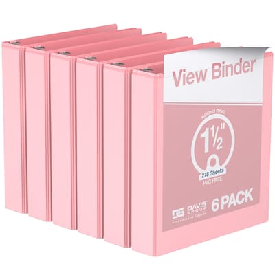 Davis Group, 1.5, 8.5 x 11, Round Ring View Binder, Pastel Color, Blush, 6/Pack (7412-11-06)