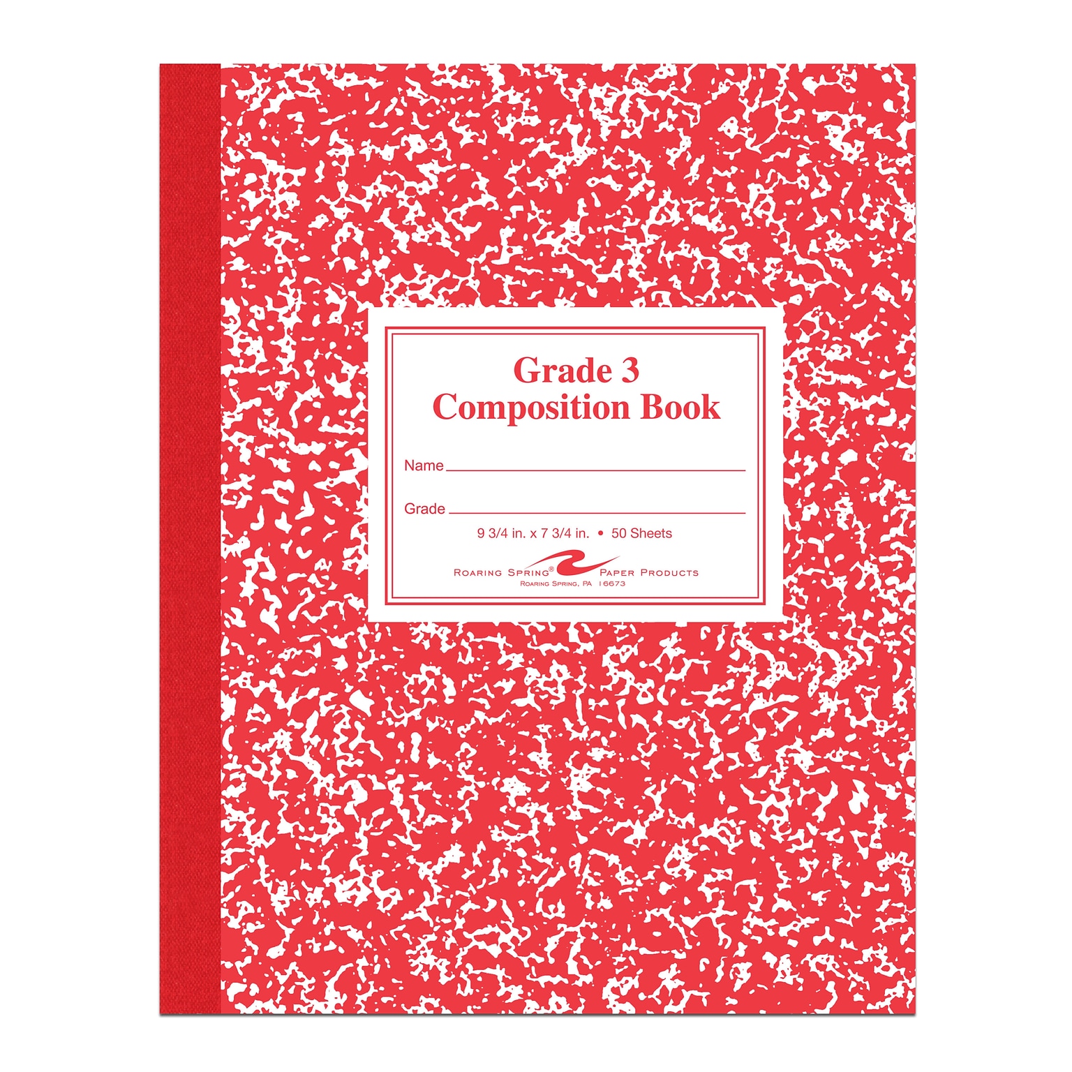 Roaring Spring Paper Products Grade 3 Composition Book, 9 3/4 x 7 3/4, 3/8 Lines, 50 Sheets, Red Marble (77922)