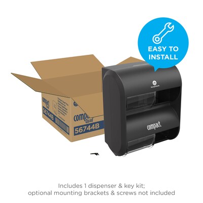 Compact® 4-Roll Quad Coreless Toilet Paper Dispenser by GP PRO, Black, 11.750” W x 6.900” D x 13.250” H (56744B)