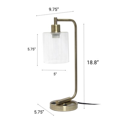 Creekwood Home Vintage Vantage 18.8" Minimalist Industrial Curved Arm Desk Lamp, Feit LED Bulb, Antique Brass (CWD-1017-AB-LB)