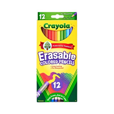 Crayola Erasable Kids Colored Pencils, Assorted Colors, 12 Pencils/Box (68-4412)