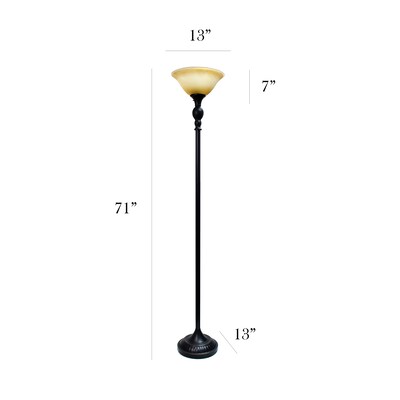 Elegant Designs 71" 1 Light Torchiere Floor Lamp with Marbelized Amber Glass Shade, Restoration Bronze (LF2001-RBZ)