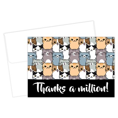 Great Papers Thanks a Million Cats General Use Thank You Notecard Kits, Multicolored, 24/Pack (2025025)