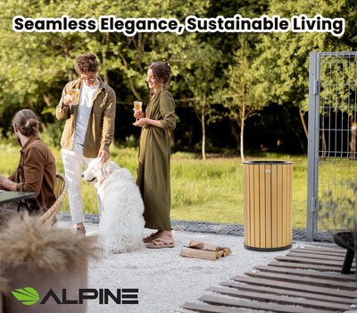 Alpine Industries Steel Outdoor Trash Can with Open Lid, 32 Gallon, Cedar (ALP4400-01-CD)