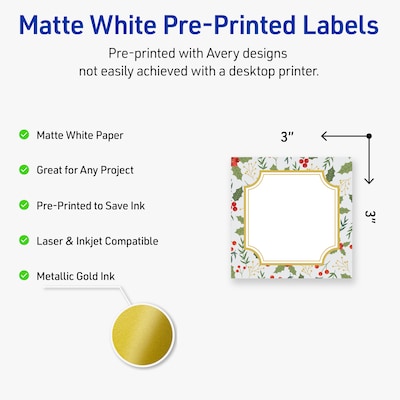Avery Square Multipurpose Labels, 3 x 3, White, 60/Pack (19479370454)