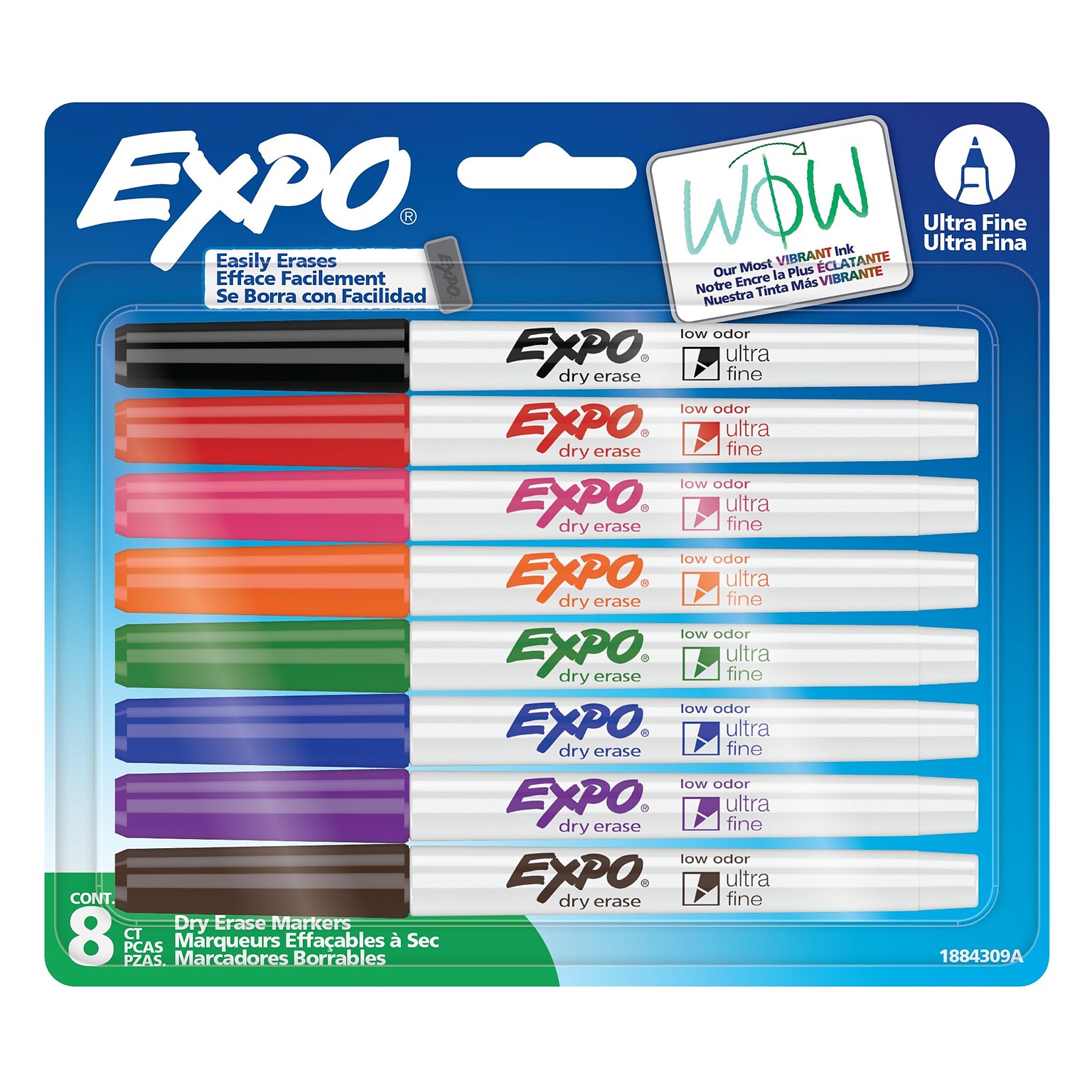 Expo Low Odor Dry Erase Marker, Ultra Fine Tip, Assorted Colors, 8/Pack (1884309)