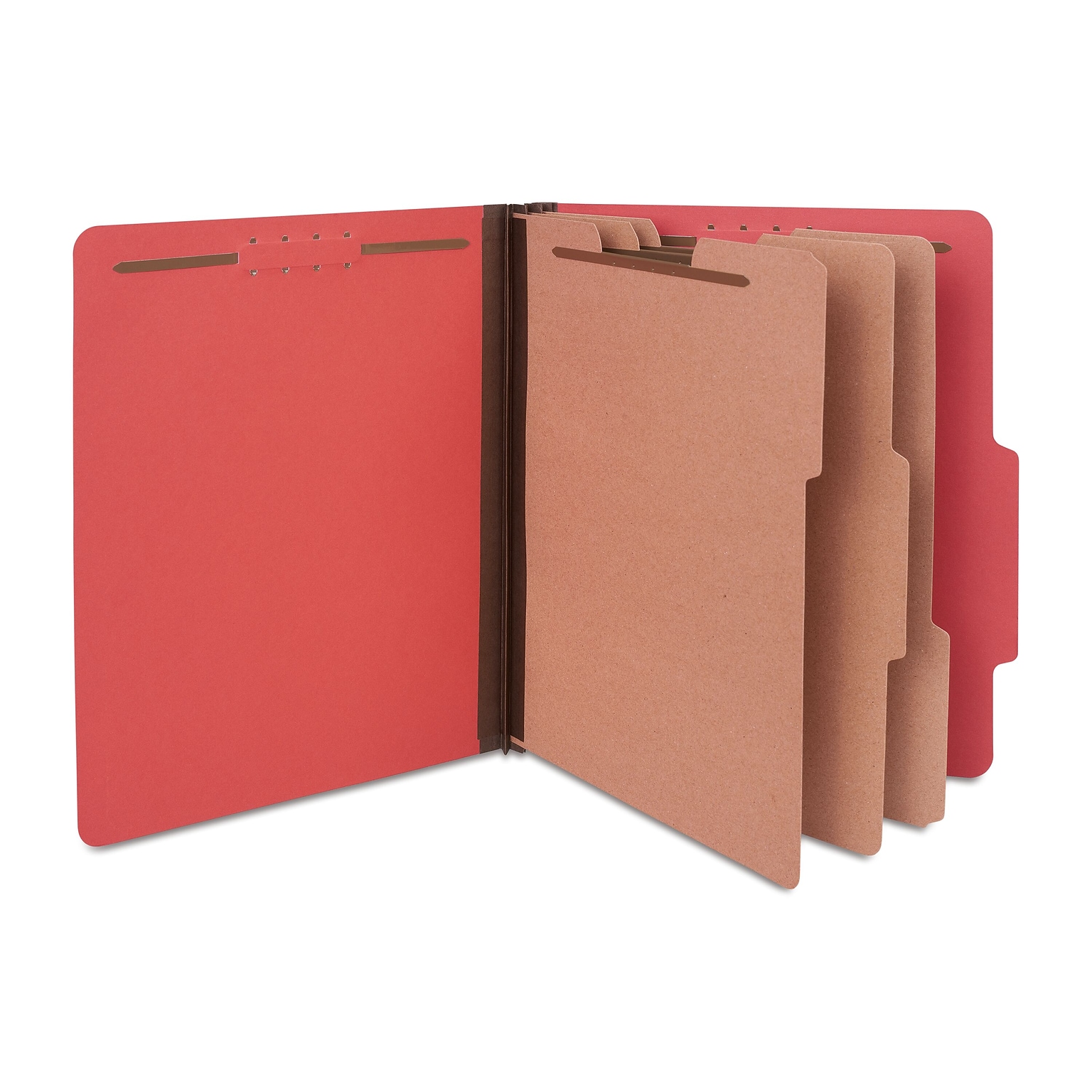 Quill Brand® 2/5-Cut Tab Pressboard Classification File Folders, 3-Partitions, 8-Fasteners, Letter, Brown, 15/Box (744036)