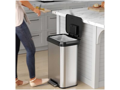 iTouchless SoftStep EXP Stainless Steel Step Trash Can, 13.2-Gallon, Silver/Black (PP13RSB)