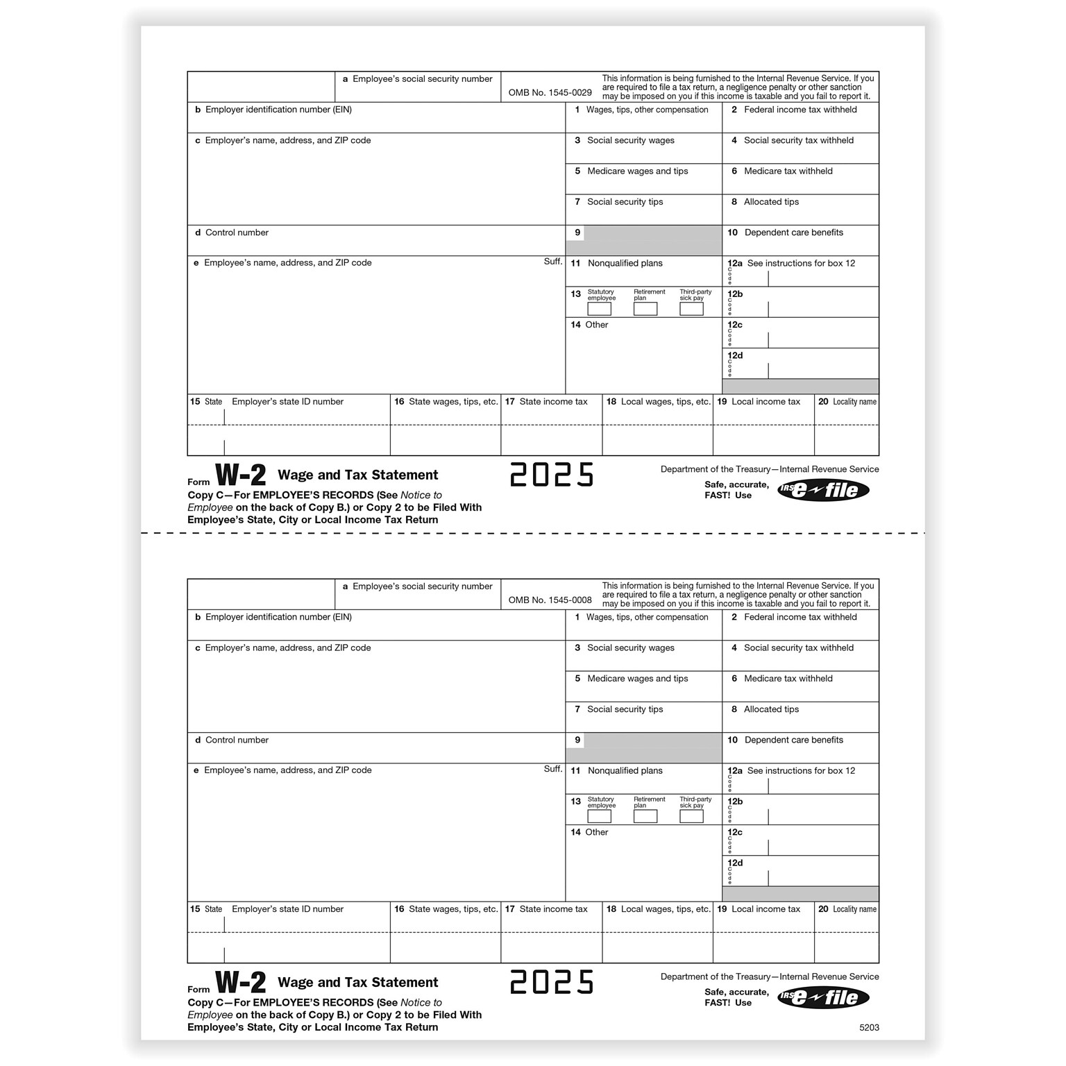 ComplyRight 2025 W-2 Tax Form, 2-Part, 2-Up, Employee Copy C, 50/Pack (520350)