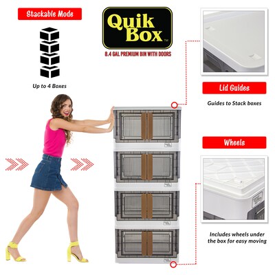 Dbest Quik Box Medium Stackable Folding Plastic Storage Bin, 12" x 12" x 12", 34 Qt., White, 3/Pack (01-990)