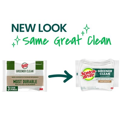 Scotch-Brite Greener Clean Scrub Sponge, Tan, 3/Pack (97033)