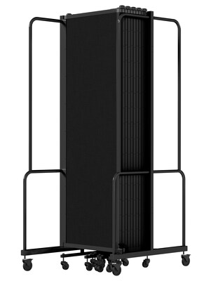 National Public Seating Robo Series 11-Panel Folding Mobile Room Divider, 72"H x 256"W, Black Fabric (RDB6-11PT10)