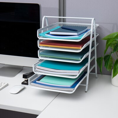 Mind Reader 5-Tier Stackable Paper Desk Tray Organizer, Metal, White (5TPAPER-WHT)