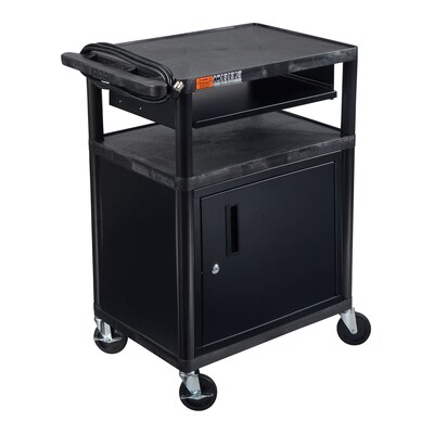 Luxor ENDURA 3-Shelf Media Utility Cart with Cabinet, Keyboard Tray, and Electric Power, Black (LP34CLE-B)