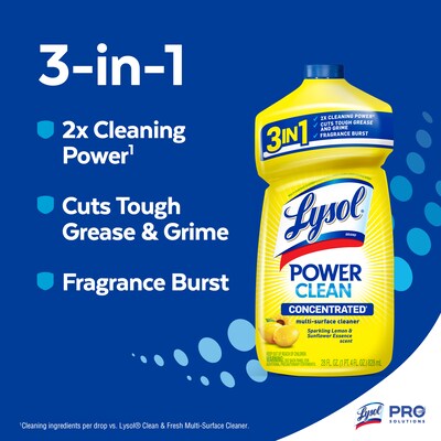 Lysol Power Clean Concentrated Multi-Surface Cleaner, Sparkling Lemon & Sunflower Essence Scent, 28 oz, 9/Carton (19200-82513CT)