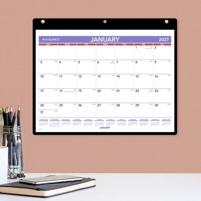 2027 AT-A-GLANCE 11" x 8" Monthly Wet Erase Desk or Wall Calendar, White/Purple (SK8-00-27)