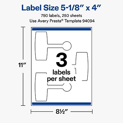 Avery Laser/Inkjet Multipurpose Labels, 5-1/8" x 4", White, 750 Labels/Box (19479370679)