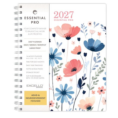 2027 Excello Brands Essential Pro 7 x 9 Weekly & Monthly Planner, Colorful Botanicals (ESPRO-CY27-79-30)