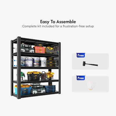 FlexiSpot 5-Shelf Metal Garage Storage Rack with Pegboard, 78" x 47.2" x 18", Black (CJ029-DJ)