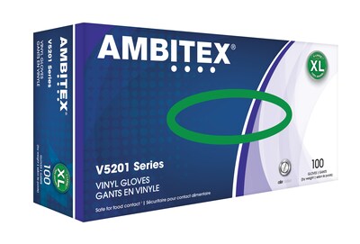 Ambitex V5201 Series Latex Free Clear Vinyl Gloves, Extra Large, 100/Box (VXL5201)