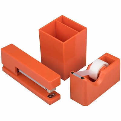 JAM Paper 3-Piece Desk Organizer Set, Plastic, Orange (337841ORS)