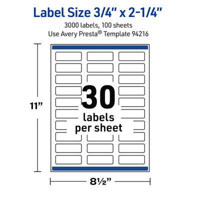 Avery Rectangle Laser Multipurpose Labels, 0.75" x 2.25", White, 3000/Box (19479399235)