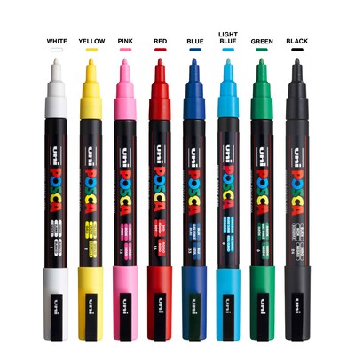 uni POSCA PC-3M Water-Based Paint Markers, Fine Tip, Assorted Inks, 8/Pack (PC3M8C)