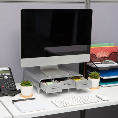 Mind Reader Anchor Collection Monitor Stand and Desk Organizer with 3 Storage Drawers, Silver (MONST