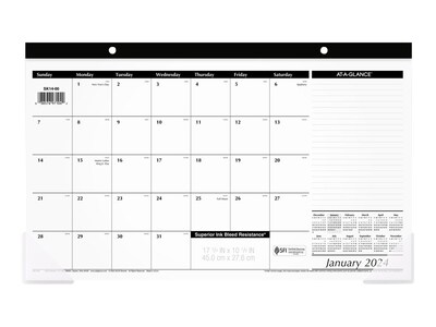 2024 AT-A-GLANCE 17.25 x 11 Monthly Desk Pad Calendar, White/Black (SK14-00-24)