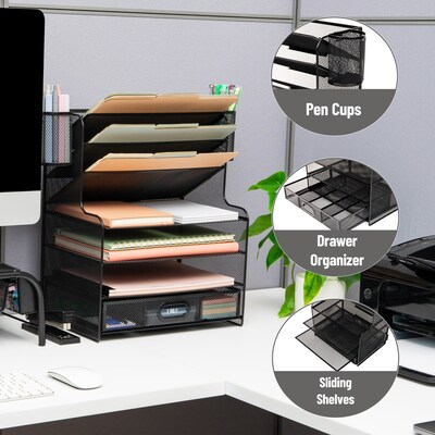 Mind Reader Metal Mesh Desk Organizer, Black (MSUP7C-BLK)