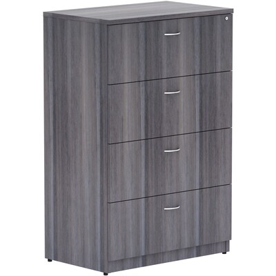 Lorell Essentials 4-Drawer Lateral File Cabinet, Letter/Legal Size, Lockable, 54.8H x 35.5W x 22D, Weathered Charcoal