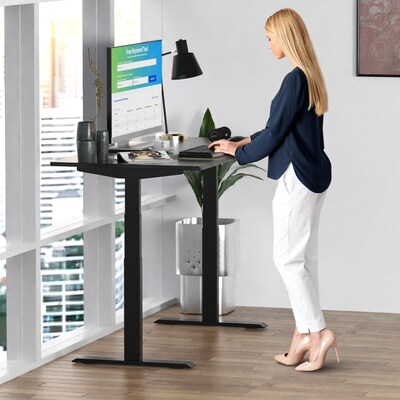 Uncaged Ergonomics RISE UP Electric Adjustable Standing Desk with Solid Bamboo Desktop, 23.6 to 49.2", Black (RUBBK)