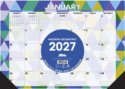 2027 Willow Creek Modern Geometric 17 x 12 Monthly Desk Pad Calendar, Assorted Colors (66485)