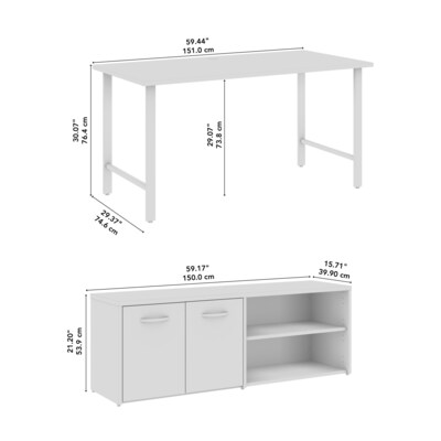 Bush Business Furniture Hustle 60"W Computer Desk and Low Storage Cabinet with Doors and Shelves, White (HUS011WH)