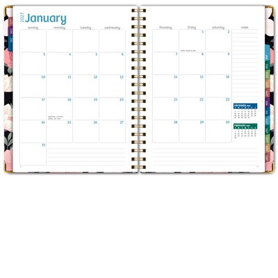 2027 Excello Brands 9" x 11" Weekly & Monthly Standard Planner, Paperboard Cover, Black Floral Pink (FSHN-CY27-8511-06)