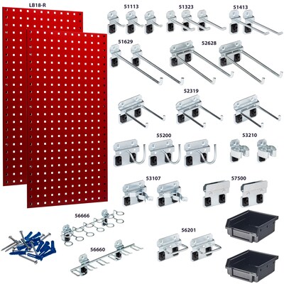 Triton Products LocBoard Pegboards with 30 pc. LocHook Assortment and Hanging Bin System (LB18-RKit)